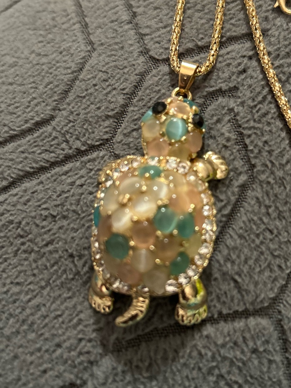 Private Label Gold Turtle Pendant Necklace with Teal and Cream Accents Dr 50